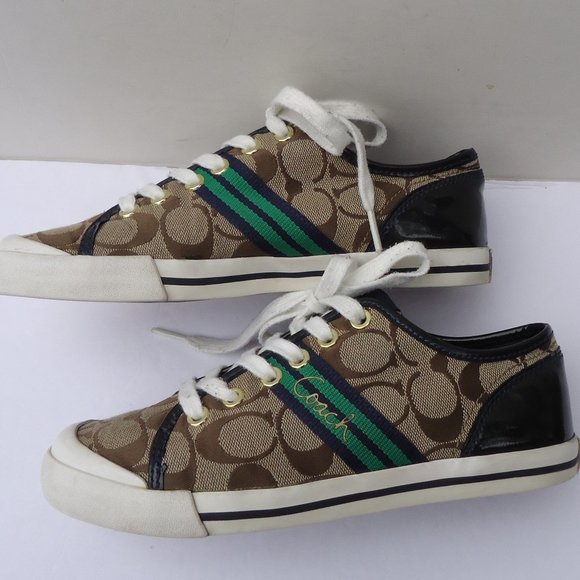 SIZE 6. COACH Folly logo canvas & leather sneakers shoes. - Picture 9 of 16